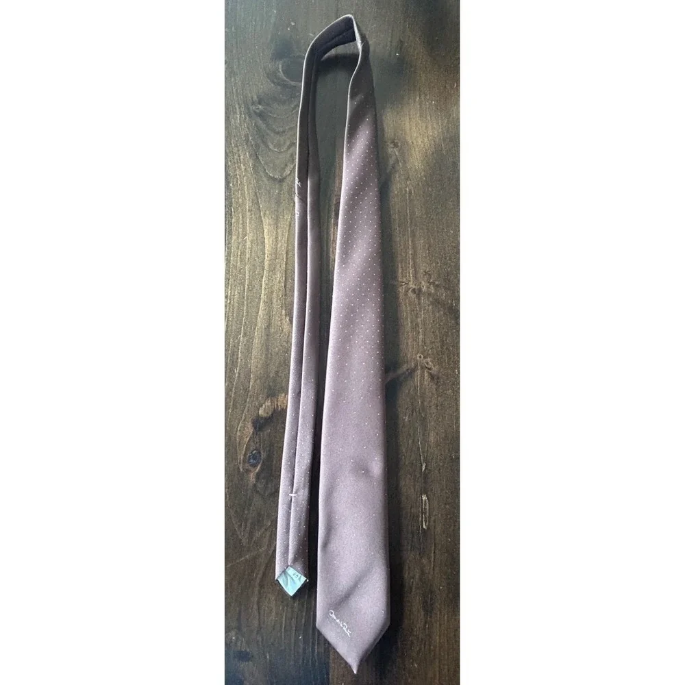 Oscar de la Renta Neck Tie Brown Micro Dot Sophisticated‎ Minimalist Silk Blend